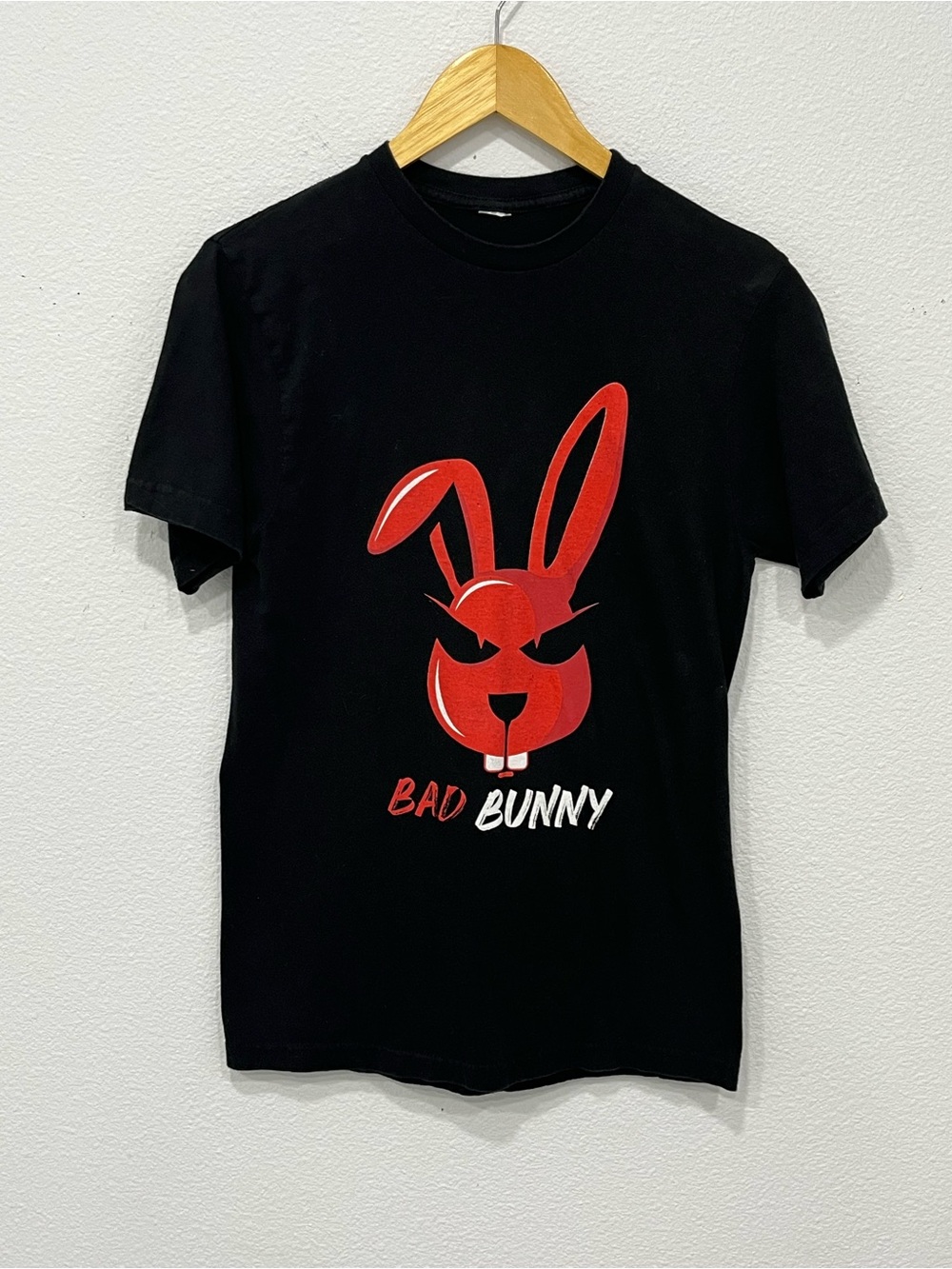 Black Short-Sleeve Tee with Red Graphic Bunny